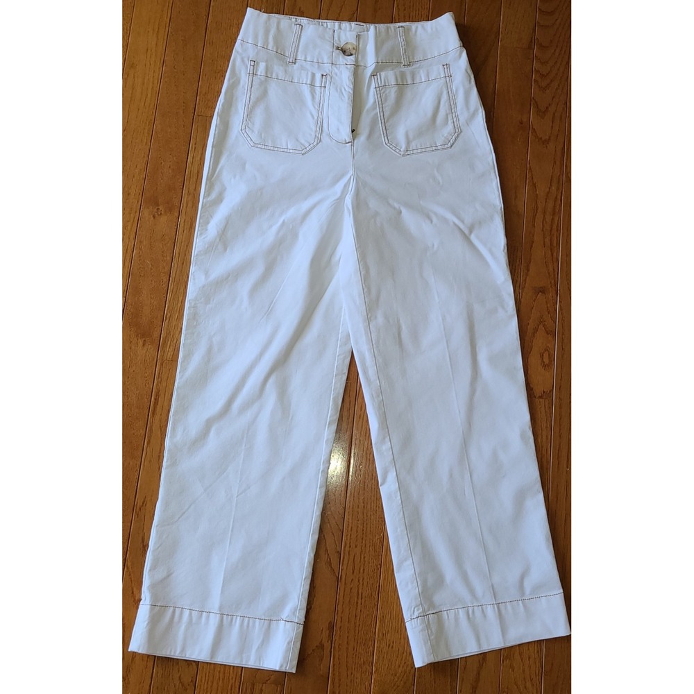 Nicole Miller Women Sz 4 Soho Ecru Hi-Rise Flare Utility Pants Cargo Quiet Lux